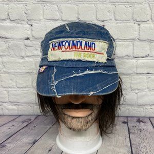 Distressed Hat Army Cap Women Adjustable Blue New FOUNDLAND The Rock Patch Work